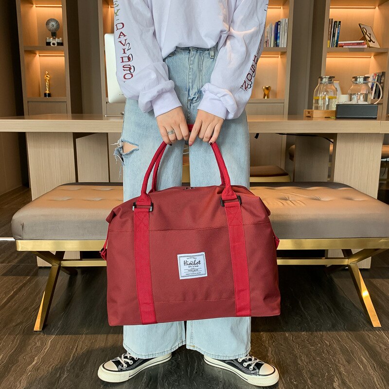 Bolsa de viagem de oxford bolsa de ombro bolsa de ombro sacos de duffle sacos de viagem das mulheres tote grande saco de fim de semana durante a noite bolsa nova: Red