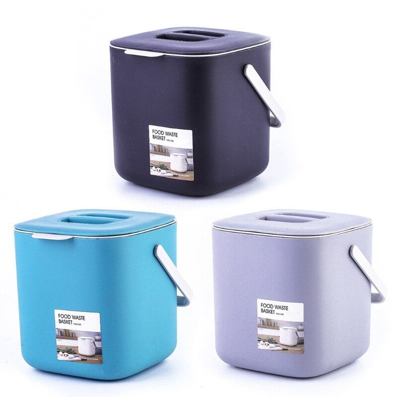Portable 2 Tier Plastic Kitchen Waste Trash Can with Handle Compost Drainer Bin