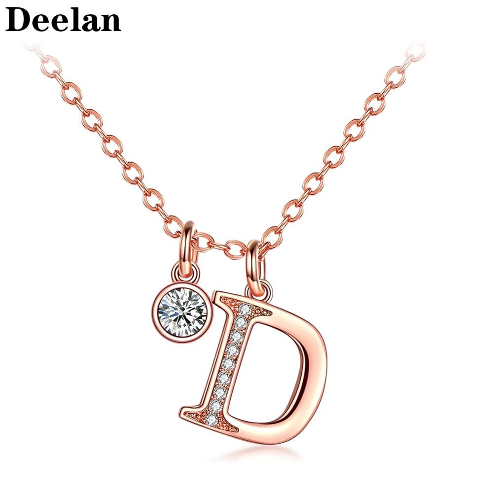 DEELAN Ketting Vrouwen Charm D woord Lange Ketting Rose Goud Kleur Mode zirconia Meisje Hanger Sieraden Party Wedding: Rose Gold