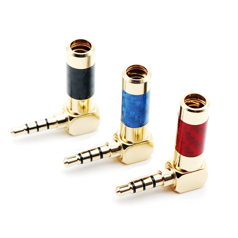 3.5mm 4 Pole Stereo Jack Carbon Fiber Earphone Jack Male Plug Gold Plated 90 Degree Repair Solder DIY Connector for 6mm Cable