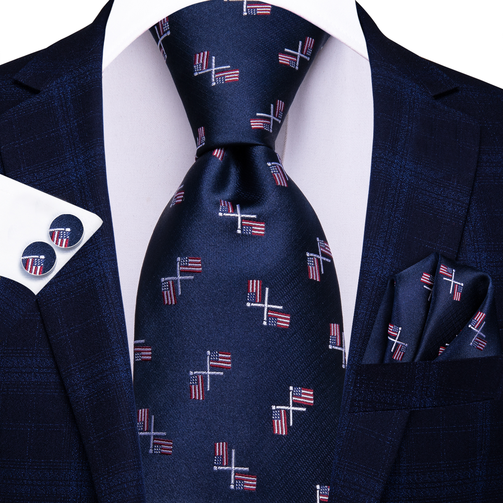 Gravata azul marinho para homens, lenço elegante, abotoaduras, acessórios para festa de casamento, gravatas, designer de novidade, presente