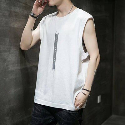 Hip-hop Shoulder Sweat Vest Male Tide Personality Tide Brand Summer INS Wear Sleeveless T-shirt Loose Trend: Green / XL