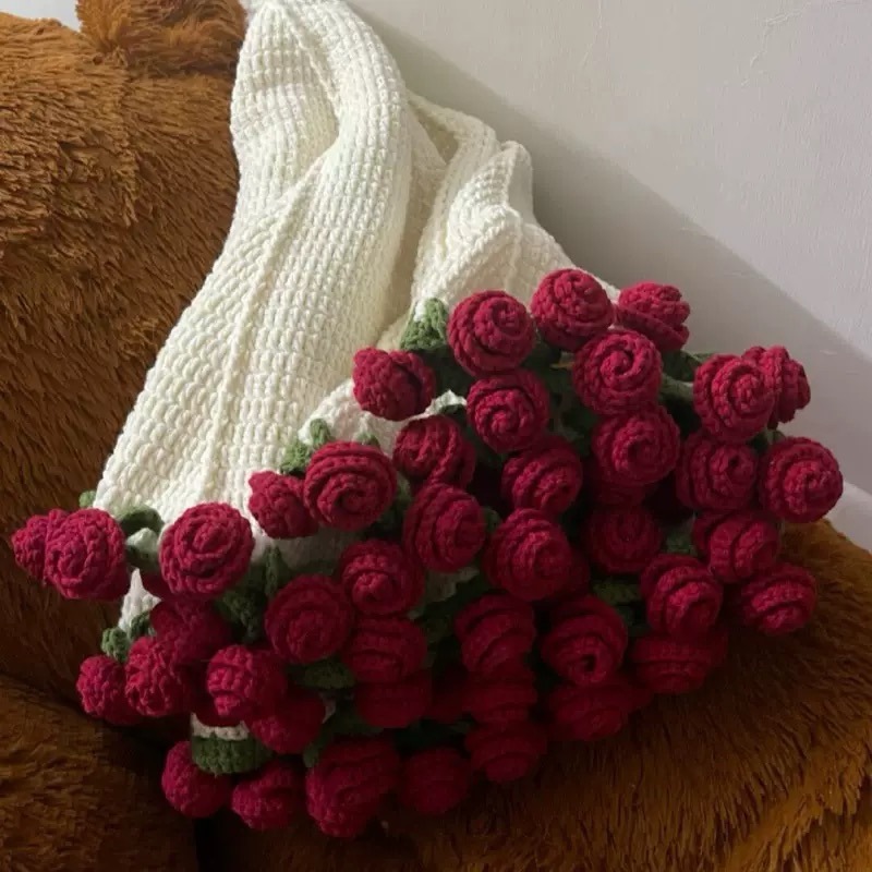 Hand-woven DIY Rose Bouquet Blanket Material Package Wool Crochet Tool Set Creativity Romantic Handmade: Dark Green