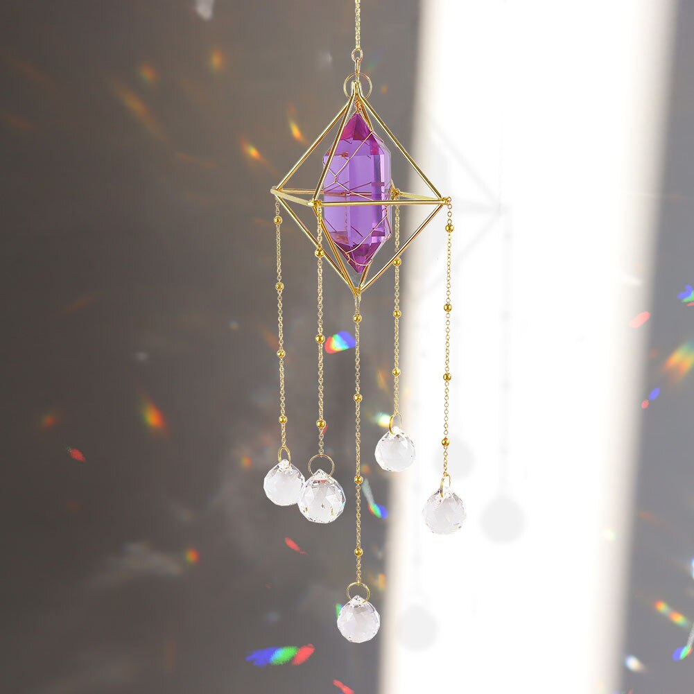 Kryształowy dzwonek wietrzny ornament ogrodowa okno Windchime wiszące łapacze słońca wisiorek wystrój pokoju okno kryształbyć winnym: purpurowy