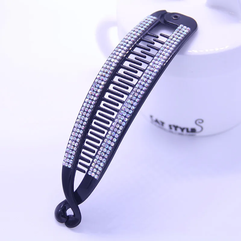 Joyería para el cabello, pasadores de plátano, pinzas en forma de garra para el pelo de pez, horquillas, accesorios para el cabello con diamantes de imitación negros para mujer, pinzas, abrazadera, tocado