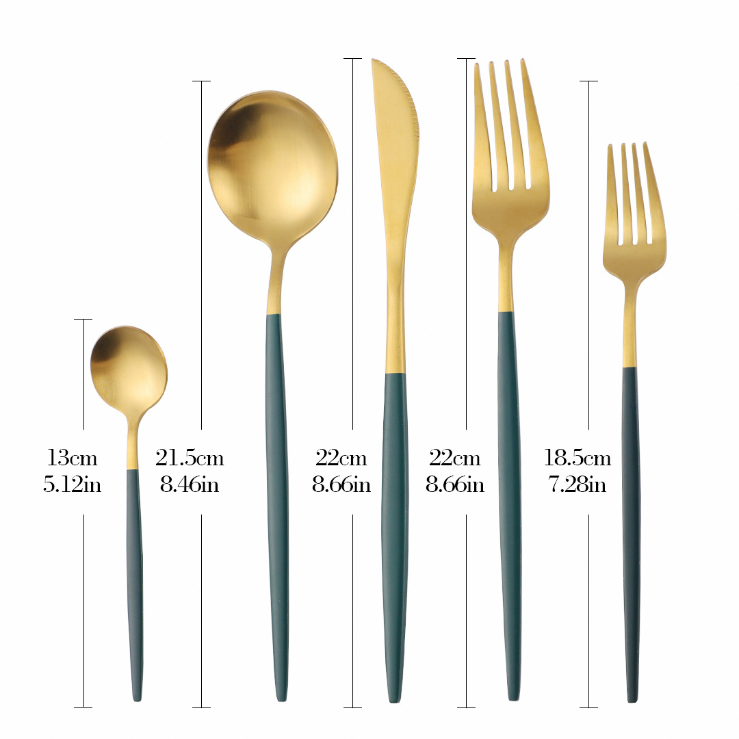 5Pcs Set Frosted Black Silver Combination Dinnerware Sets Stainless Steel Forks Knives Spoons Tableware Set Cutlery: matte green gold