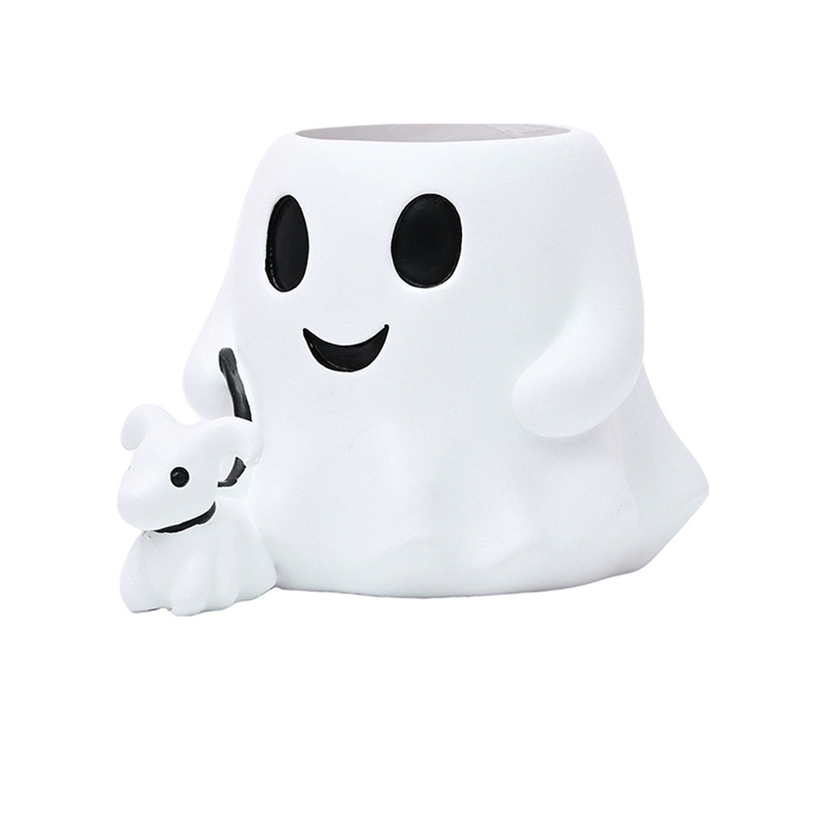 Schattige halloween-spookbloempot - griezelige decoratie van hars voor op je bureau of plank, gotische tuindecoratie: Wit