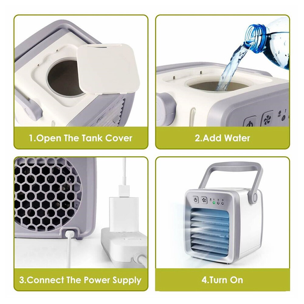 Mini aire acondicionado portátil, con función purificadora humidificador, ventilador enfriador de aire de escritorio USB con tanque de agua para el hogar