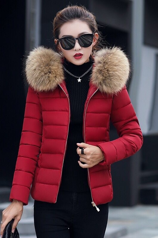 Abrigos de invierno de para mujer, chaquetas de algodón nuevas de plumas, abrigos de algodón de talla grande y ajustados con cuello de pelo corto para mujer