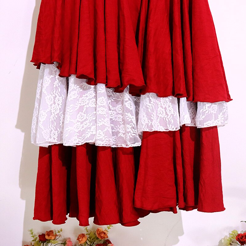 Flamenco Belly Dance Wine Red Cotton Multi-Layered Fishtail Wrap Hip Skirt EKK13