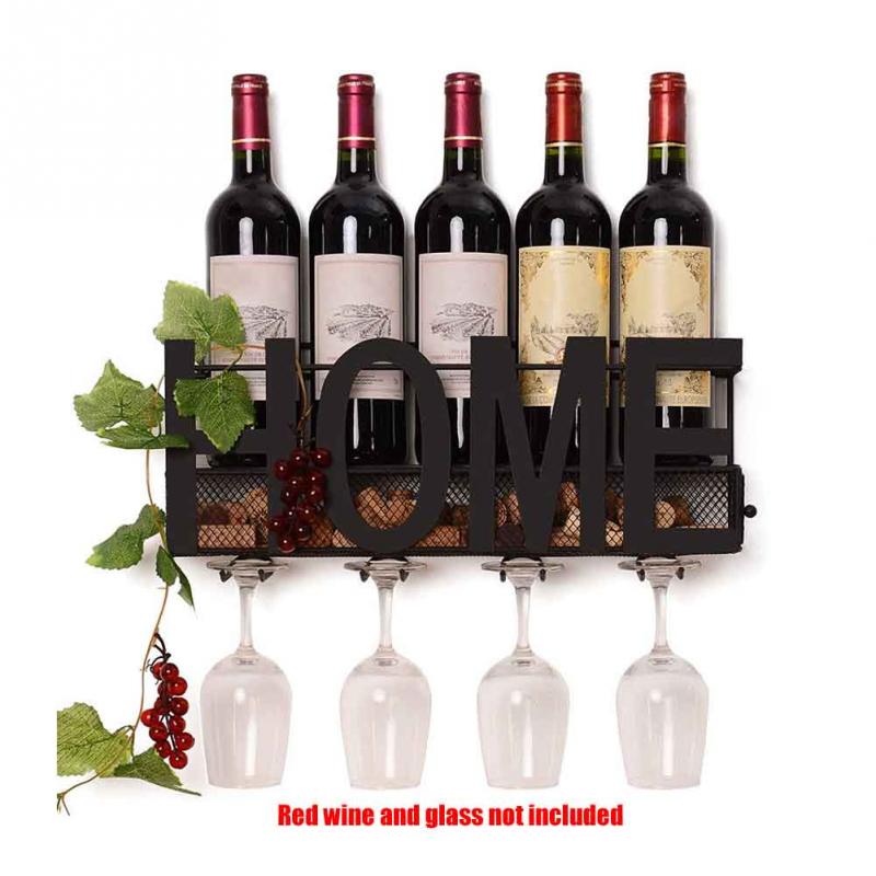 Verres à pied support en verre mural étagère à vin étagère de rangement salon décor à la maison barre de cuisine rustique fer suspendu affichage