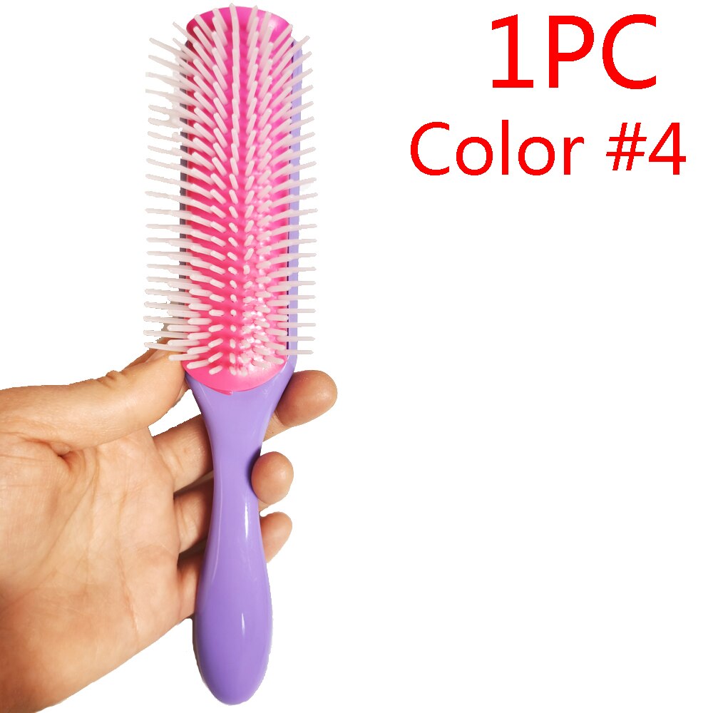 9-Rows Detangling Hair Denman Brush Cushion Nylon Bristle Hairdressing Scalp Massager Straight Curly Hair Comb Hairbrush: GRAY