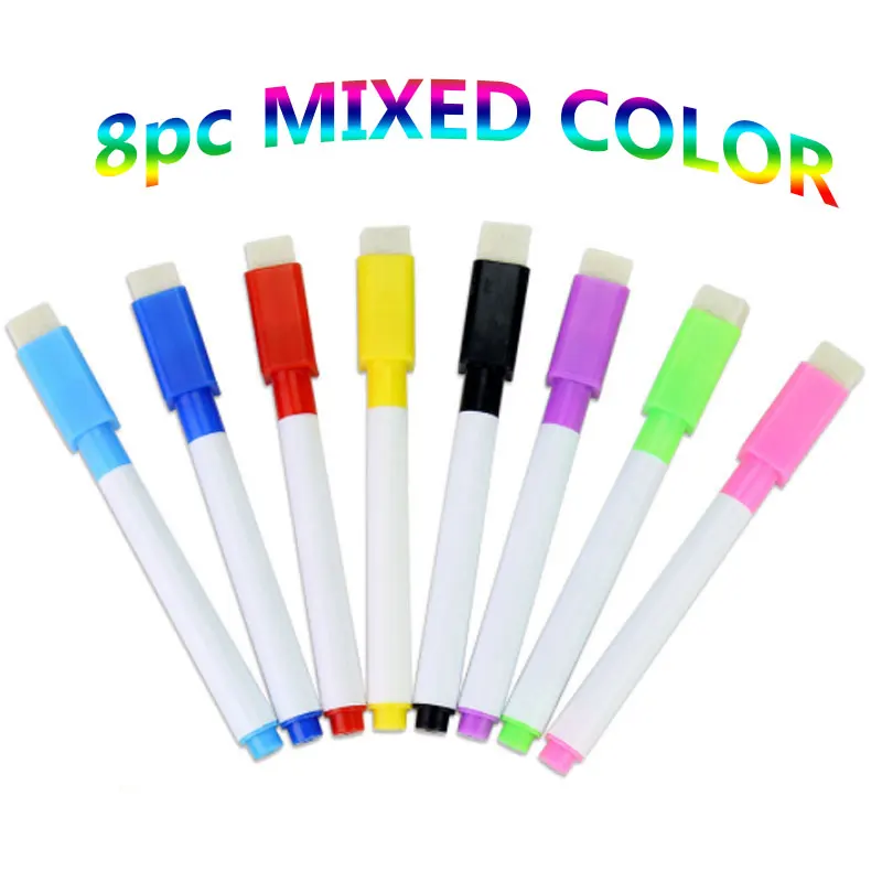 8PC Magnetic Colorful Whiteboard Pen Black White Board Markers Built In Eraser School Supply children's Graffiti Drawing pen: light green