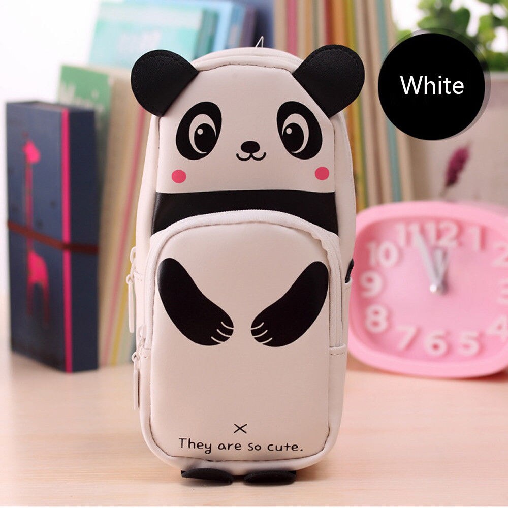 Multifunctional Pencil Case 2 Pockets Funny Panda Pencil Bags Large Capacity PU Student School Supplies