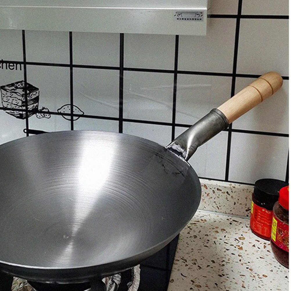 1PC 32/36/38cm Non-coating Iron Wok Chinese Traditional Handmade Wok For Kitchen Pan Wooden Handle For Kitchen Gas Cookware