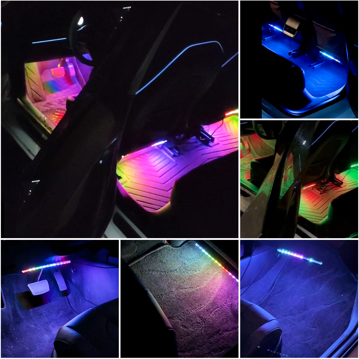 Luz LED Interior 4 en 1 de 5V-12V RGB, lámpara LED para coche, luz para pie, decoraciones para coche, control por aplicación, luz de ambiente de ritmo dinámico