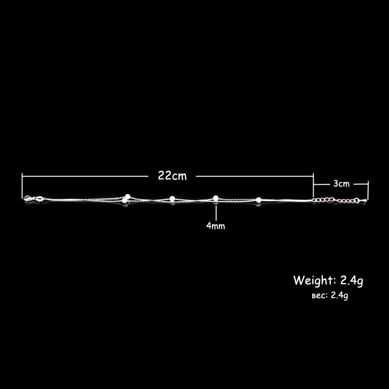 Neueste 925 Sterling Silber Doppel Schicht matt Perlen Fußkettchen Frauen Kleine Ball Anhänger Strand Fuß Kette Armbinde Schmuck