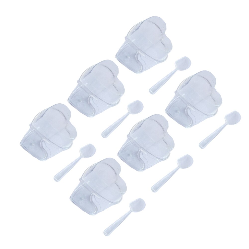 10 Sets 150ml Transparent Jelly Pudding Cup Mousse Dessert Container Heart Shape Bowl (Cup+Spoon+Lid)