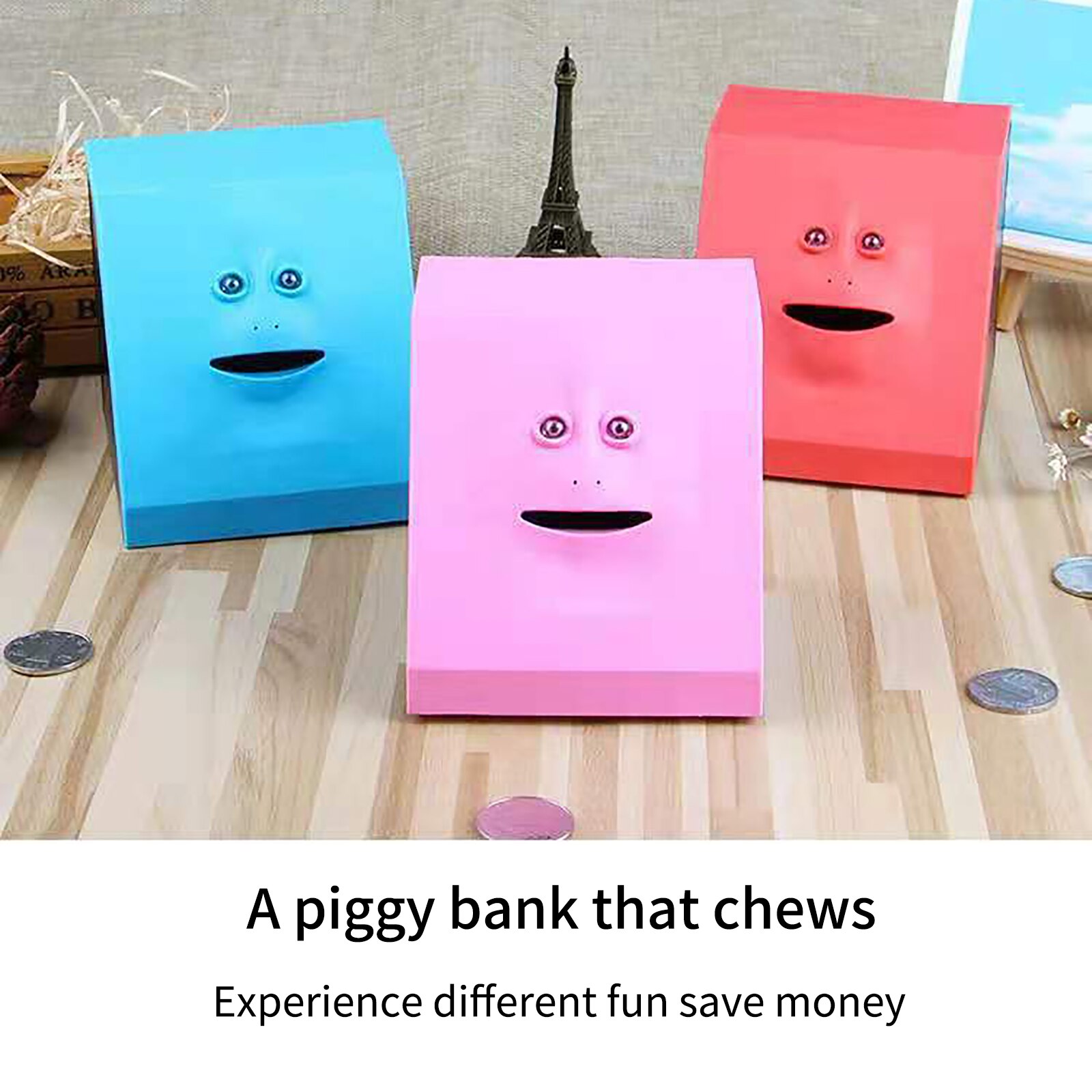 Kunststoff Gesicht Bank Menschliches Gesicht Clever Sensor Sparschwein Elektrische Münze Kann essen Geld Gesicht Sparschwein Speicher Münzen