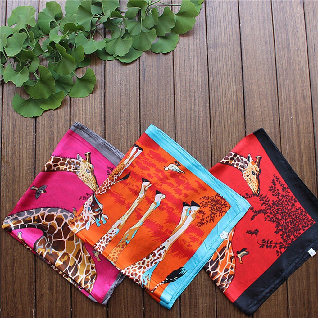 60X60Cm Groot Formaat Vierkante Zijden Bandana Womens Twill Giraffe Sjaal Animal Print Grote Bandana # Y