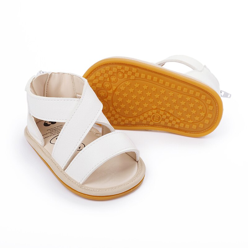 Sandales d'été en cuir PU pour bébés de 0 à 18 mois, chaussures pour nouveaux-nés, filles et garçons, solides, antidérapantes, respirantes,