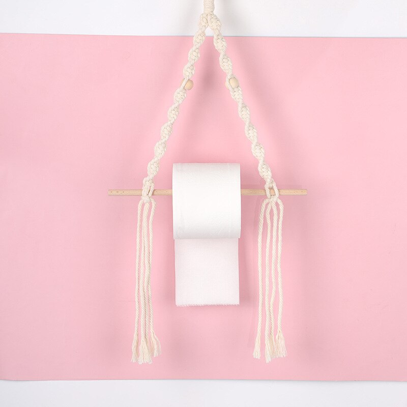 Hout Katoen Touw Vintage Weave Handdoek Opknoping Touw Toiletrolhouder Toiletrolhouder Voor Woonkamer Badkamer