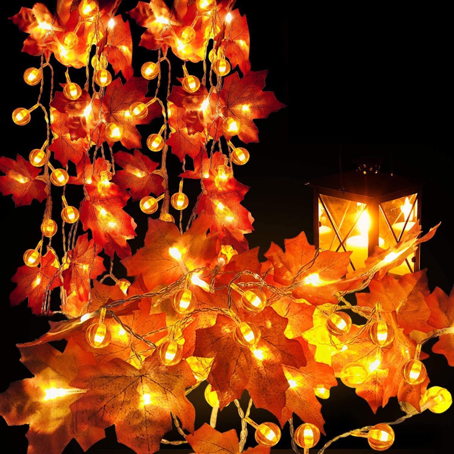 Kunstmatige Herfst Esdoorn Bladeren Pompoen Guirlande Led Kerstverlichting Voor Kerst Decoratie Thanksgiving Party Diy Halloween Decor