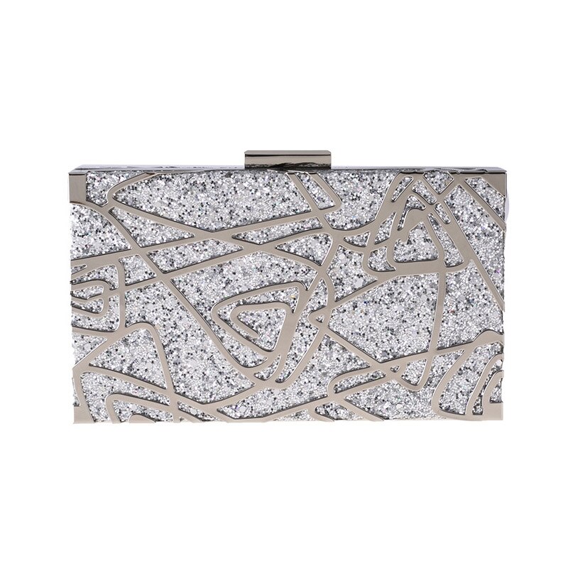 Metall geometrisk gull clutch vesker paljett clutch veske luksus veske dame vesker skulderveske  zd1349: Sølv