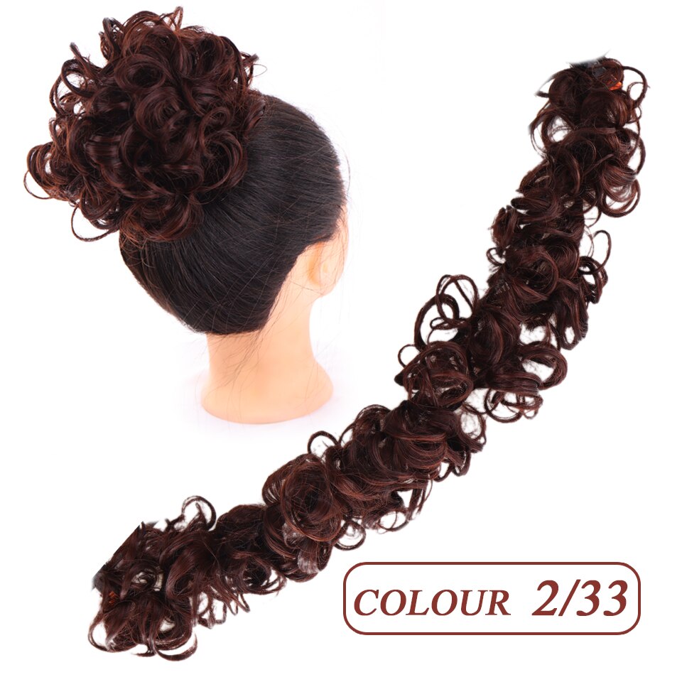 HUAYA Curly Synthetic Messy Chignon Pony Tail Hair Extensions Wrap on Hair Bun With Rubber Band Elastic Hair Hairpiece: M333-2-33