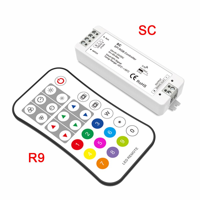 DC5V 12V 24V SPI LED pixel controller SC+R9 RF supports WS2811/WS2812B/WS2801 SPI Signal /Dual way amplifier or splitter SA: R9 and SC