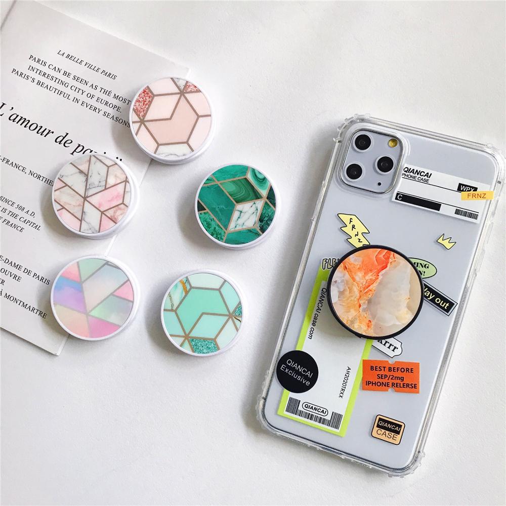 Glänzend Beliebte Marmor Ausbau Telefon Stehen Griff Finger Rring Unterstützung Anti-Herbst Runde Faltbare Handy Halter für iPhone 11