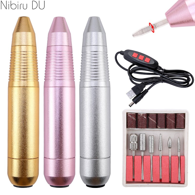 Conjunto de lixadeira elétrica de unha 20000rpm, lixadeira cerâmica usb, kit de manicure de liga de alumínio, velocidade ajustável, ferramenta para manicure