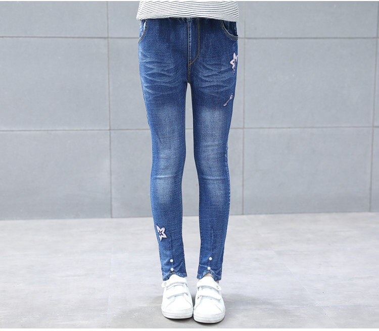 Tjejer leggings vår höst barn stjärna jeans flickor elastiska smala barn pennbyxor för 5 to 13 år barnbyxor