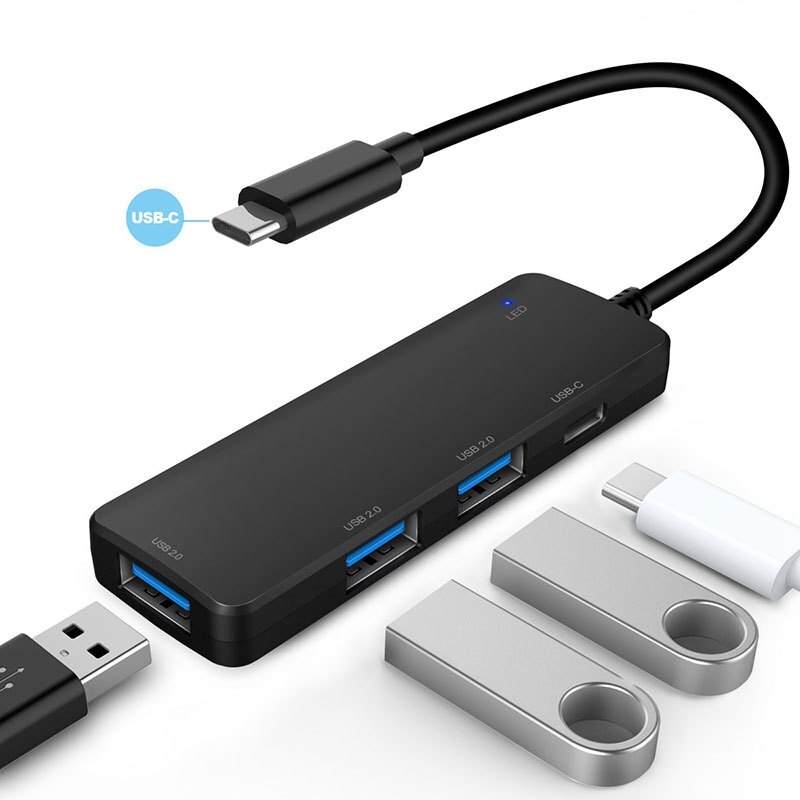 4 Port Usb C Hub Type C Naar Usb 2.0 Hub Usb C Poort Opladen Ultra Slim Portable Usb C splitter Voor Pc Laptop Pro