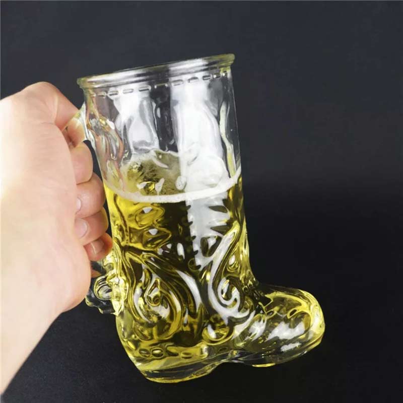 600ml Boot Shape Beer Glasses Transparent Glass Cup With Handle Juice Cup Home Bar Club Party Drinkware Beer Mugs