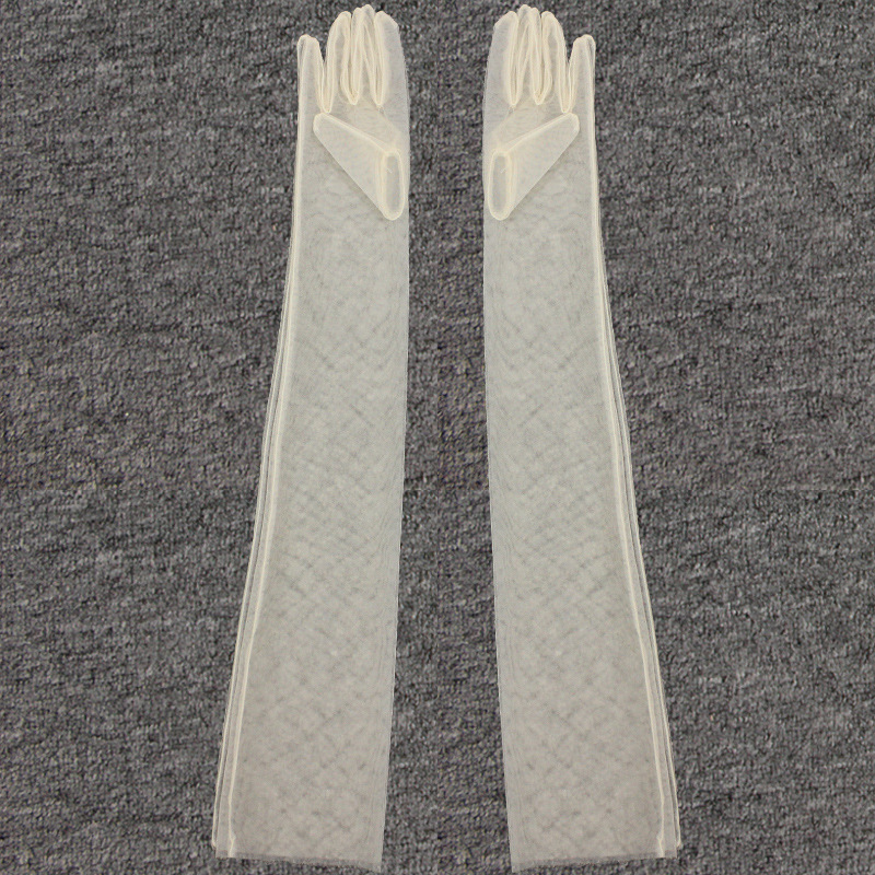 Guantes de novia largos elegantes, longitud del codo, dedo, tul, de boda: Champán