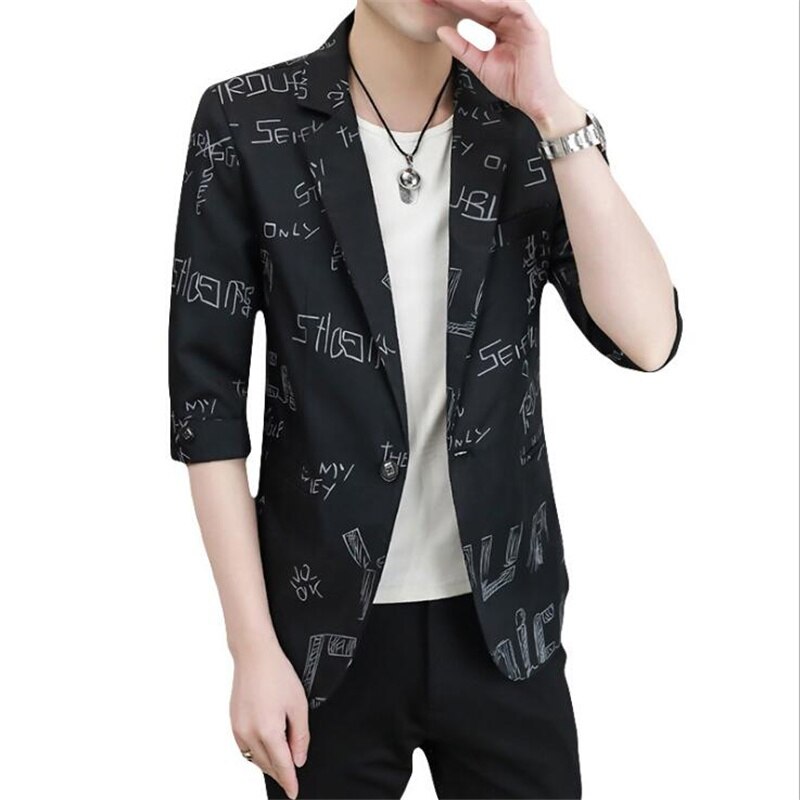Beiläufige Klage der Männer Sommer Dünne Brief Druck Sozialen Sänger Bühne Mantel Koreanische Business Casual Nahen Sleeve Top