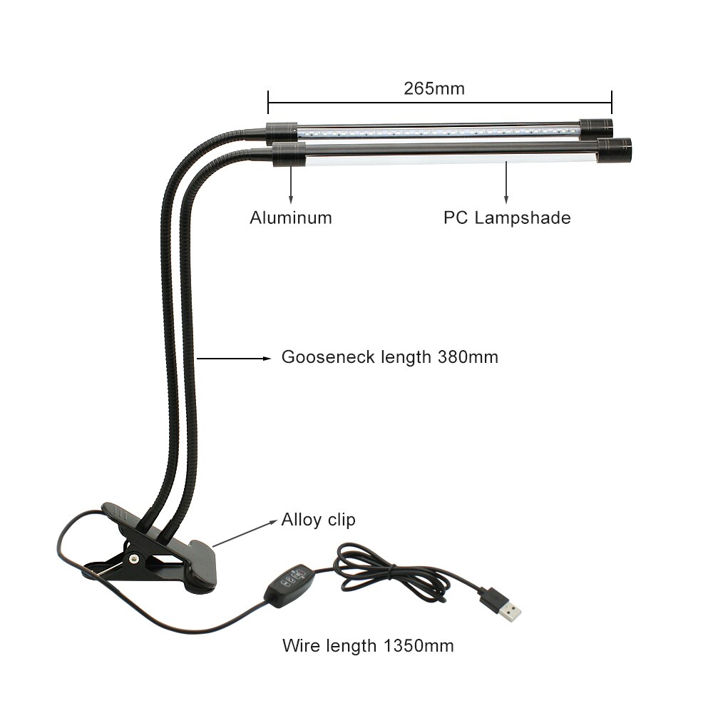 Dual Head Indoor LED Grow Light USB Port Full Spectrum Phyto Growing Lamp With Controller For Vegetable Flower Plant Greenhouse