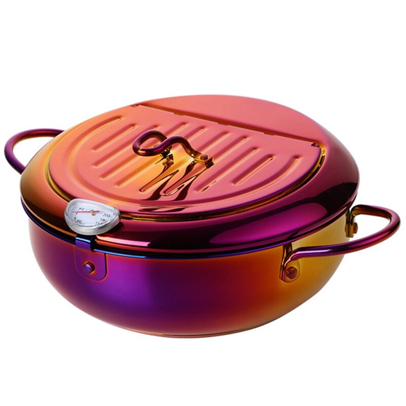 Stainless Steel Frying Pot With A Thermometer Kitchen Utensils Tempura Fryer Pan Convenient Skillet: Light Grey