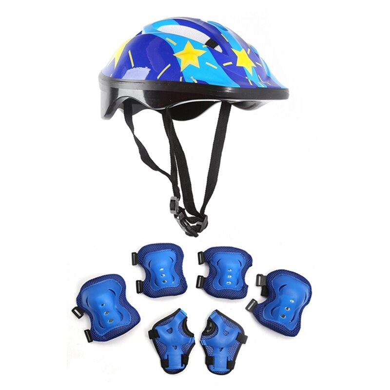 7Pcs Children Skateboard Helmet Protective Set Knee Pads Elbow Pads Wrist Guards Adjustable Bike Helmets For Scooter Cycling