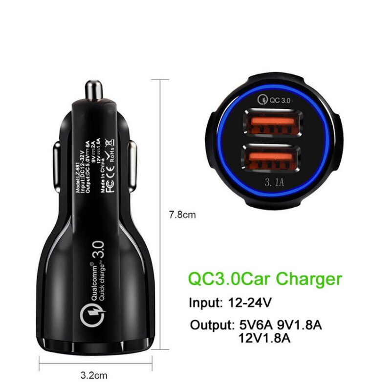 Car Charger Usb Quick Charge 18W 3.0 For Mobile Phone Dual Usb Car Charger Qc 3.0 Fast Charging Adapter Mini Usb Car Charger