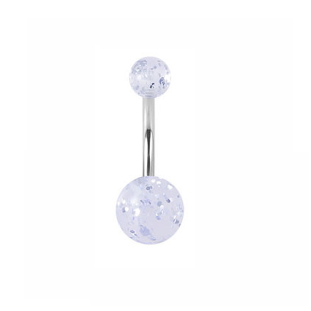 LongBeauty 14G CZ Gems Belly Button Ring - Surgical Steel Navel Bar (5mm Ball, 10mm Bar)