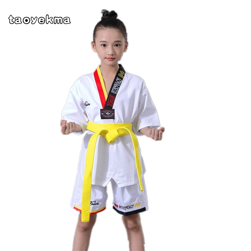 Bomuld åndbar junior taekwondo dobok børn piger og drenge wtf godkend karate uniform dragt træningstøj