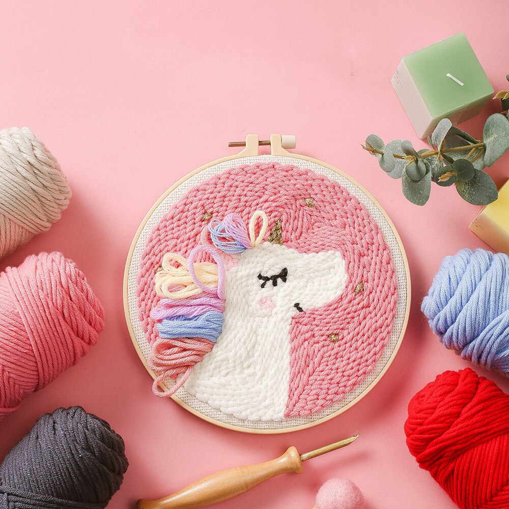DIY Cartoon Animal Punch Needle Embroidery Kit Punch Needle Cross Stitch for Beginner Handcraft Wall Painting Home Decor