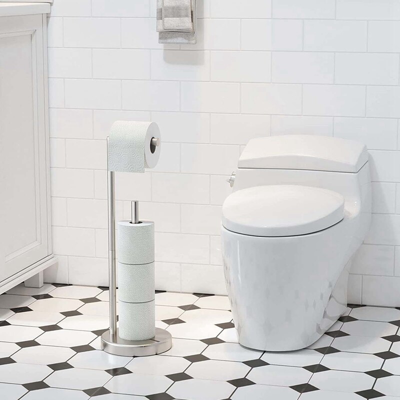 Freestanding Toilet Paper Holder Stand with Reserve, Stainless Steel Tissue Holder, Toilet Paper Stand for Bathroom
