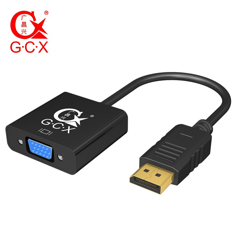 Gcx Displayport Naar Vga Video Converter 1080P 60Hertz Man-vrouw Display Port Dp Naar Vga activated Kabel Adapter: Black