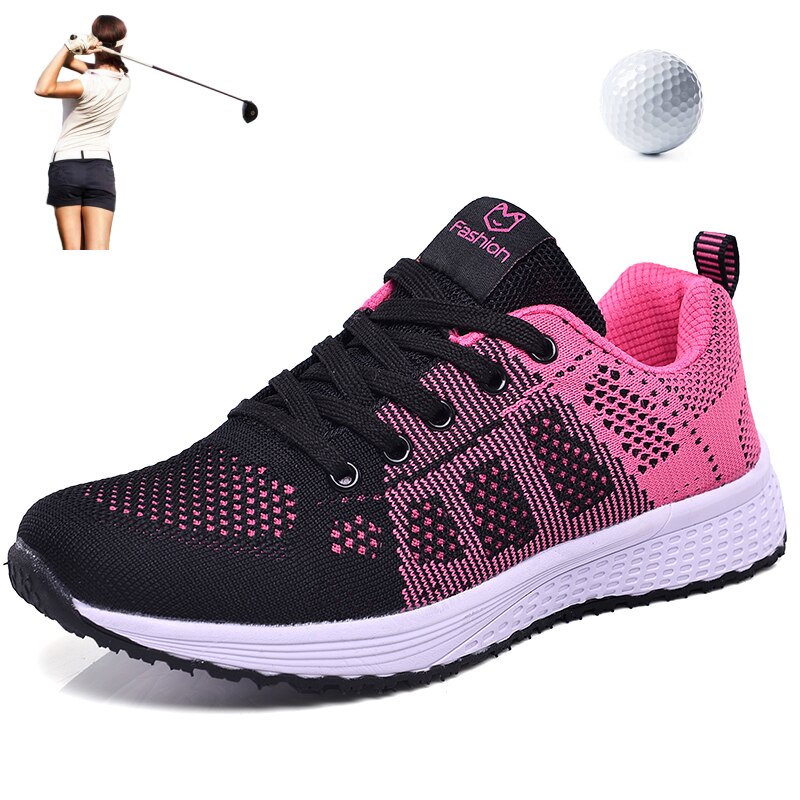 Kvinder golfsko sommer dame sportssko lette åndbare behagelige græs gåsko trend kvinde golf sneakers: Sort rød / 4