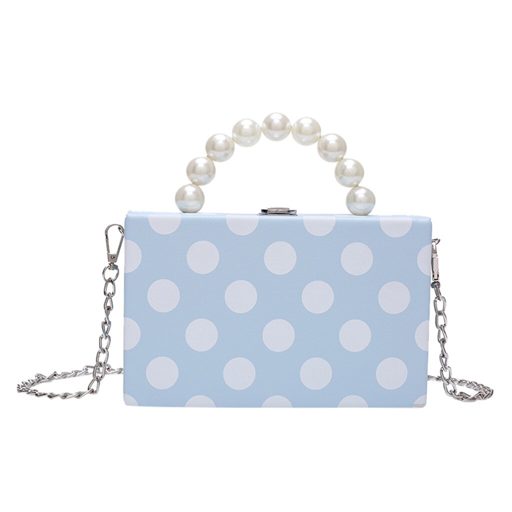 Sacs à main pour femmes, sacoche à pois à perles, petite sacoche carrée, sacoche à épaule avec chaîne, # L10: Bleu