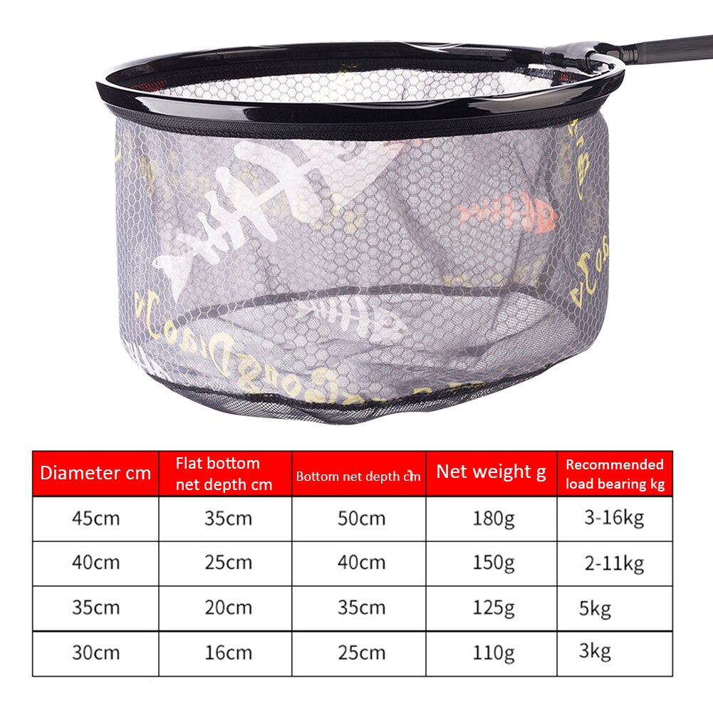 30-40cm Carbon Fishing Net Foldable Collapsible Telescopic Mesh Hole Depth Landing Dip Net Fishing Tackle