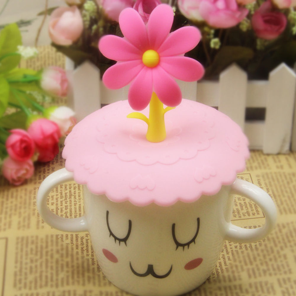 DIY Cup Cover Cute Anti-dust Silicone Cup Cover Coffee Suction Seal Lid Cap Silicone Airtight Love Spoon Novelty: Pink
